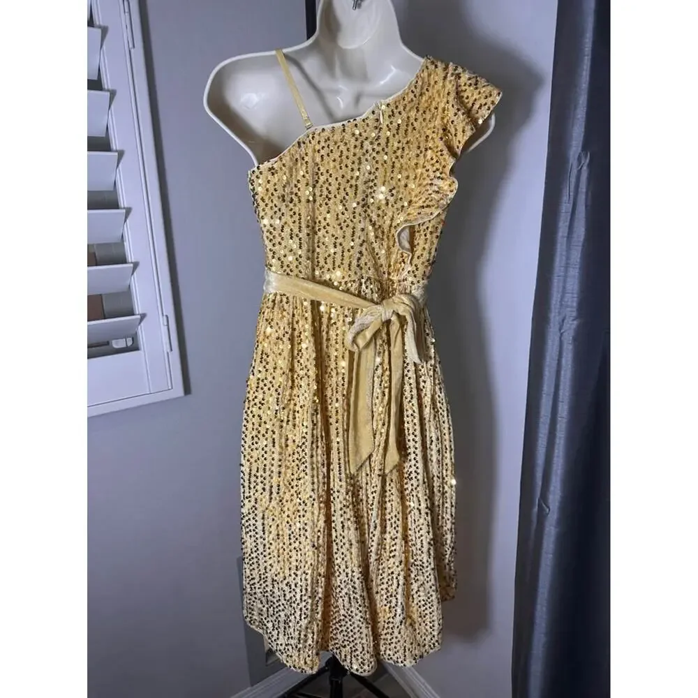 NWOT: Grace Karin Girls Gold Sequin Party Dress; holiday; wedding;‎ special day
